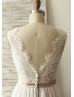 V Neck Eyelash Lace Chiffon Bohemian Wedding Dress